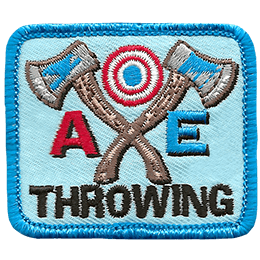 Two axes cross to be the X in Axe Throwing. A bulls-eye target sits above the axes.