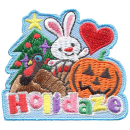 The word Holidaze are below a turkey, rabbit, pumpkin and Christmas tree.