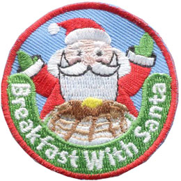 Santa, Claus, Santa Claus, Breakfast, Pancake, Syrup, Christmas, Patch, Embroidered Patch, Merit Badge, Badge, Emblem, Iron On, Iron-On, Crest, Insignia, Girl Scouts, Boy Scouts, Girl Guides