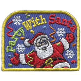 Party, Santa, Christmas, Snow, Snowflake, Streamer, Patch, Embroidered Patch, Merit Badge, Badge, Emblem, Iron On, Iron-On, Crest, Lapel Pin, Insignia, Girl Scouts, Boy Scouts, Girl Guides