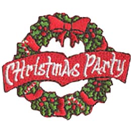 Christmas Party, Wreath, Festive, Bow, Patch, Embroidered Patch, Merit Badge, Crest, Girl Scouts, Boy Scouts, Girl Guides