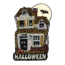 Haunted House, Halloween, Bat, Moon, Glow, Patch, Embroidered Patch, Merit Badge, Crest, Girl Scouts, Boy Scouts, Girl Guides