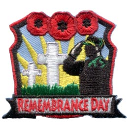 Remember, Remembrance, Day, Military, Troop, Soldier, Poppy, Veteran, Cross, Salute, War, Peace, Patch, Embroidered Patch, Merit Badge, Crest, Girl Scouts, Boy Scouts, Girl Gui