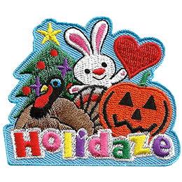 The word Holidaze are below a turkey, rabbit, pumpkin and Christmas tree.