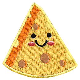 A yellow triangular wedge of cheese with a kawaii face.