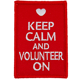 The words Keep Calm And Volunteer On on a red background.