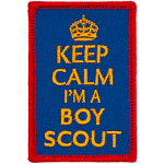 The words Keep Calm I'm A Boy Scout on a blue background.