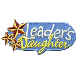 Three metallic stars decorate the left side of this oval patch. The word Leader's is written above the cursive written word Daughter.