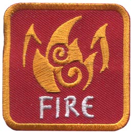 This red patch is decorated with burning flames. The word Fire is embroidered in white text near the base of the patch.