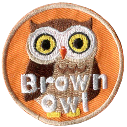 A brown owl stares at the viewer. The words Brown Owl are across the bottom.