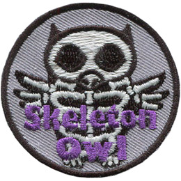 This circular badge displays the outline of an owl with its skeleton showing. The words \'Skeleton Owl\' are embroidered near the bottom of the crest.