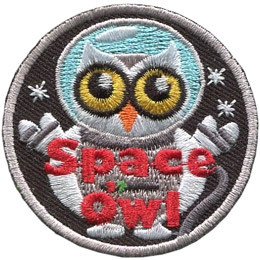 This round patch shows an owl in an astronaut's space suit floating amongst the stars. Embroidered near the bottom of the crest are the words 'Space Owl'.