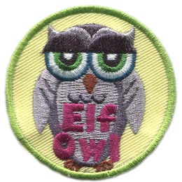 Elf, Owl, Set, Leader, Who, Hoot, Patch, Embroidered Patch, Merit Badge, Badge, Emblem, Iron-On, Crest, Lapel Pin, Insignia, Girl Scouts, Boy Scouts, Girl Guides