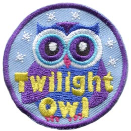 A purple and blue owl with the words Twilight Owl at the bottom.