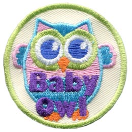 A pink and blue owl with its wings outstretched. The words Baby Owl are at the bottom.