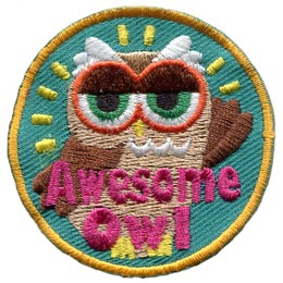 A brown owl with half-lidded eyes and a raised wing. The words Awesome Owl are at the bottom.