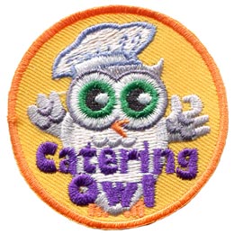 Catering, Owl, Food, Event, Chef, Leader, Who, Patch, Embroidered Patch, Merit Badge, Badge, Emblem, Iron On, Iron-On, Crest, Lapel Pin, Insignia, Girl Scouts, Boy Scouts, Girl Guides