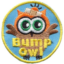 Bump, Bandaid, Band-Aid, Accident, Clumsy, Owl, Leader, Who, Patch, Embroidered Patch, Merit Badge, Badge, Emblem, Iron On, Iron-On, Crest, Lapel Pin, Insignia, Girl Scouts, Boy Scouts, Girl Guides