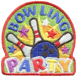 Bowling, Party, Bowl, Pin, 5 Pin, 10 Pin, Patch, Embroidered Patch, Merit Badge, Badge, Emblem, Iron On, Iron-On, Crest, Lapel Pin, Insignia, Girl Scouts, Boy Scouts, Girl Guides