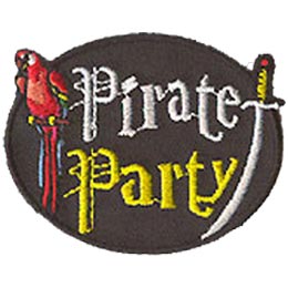 Pirate Party, Parrot, Sword, Pirate, Patch, Embroidered Patch, Merit Badge, Crest, Girl Scouts, Boy Scouts, Girl Guides