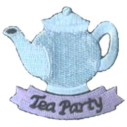 Tea, Party, Pot, Cup, Dinner, Patch, Embroidered Patch, Merit Badge, Badge, Emblem, Iron On, Iron-On, Crest, Lapel Pin, Insignia, Girl Scouts, Boy Scouts, Girl Guides