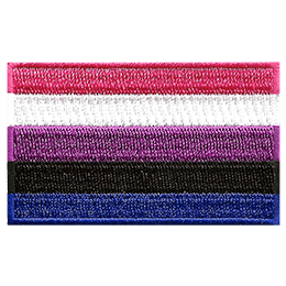 The genderfluid is made up of five horizontal stripes: pink, white, purple, black and blue.