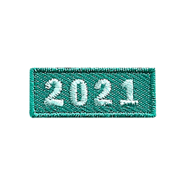 This 1.0 inch wide by 0.5 inch high rocker forms a straight-edged green rectangle. The year number 2021 is embroidered in a bold font.