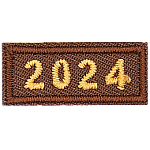 This 1-inch wide by 0.4-inches high rocker forms a straight-edged rectangle. The year number 204 is embroidered in a bold font.