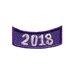 This 1 inch wide by 0.5 inch high rocker curves upwards like a smile. The year number 2018 is embroidered in a bold font.