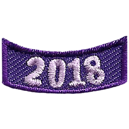 This 1 inch wide by 0.5 inch high rocker curves upwards like a smile. The year 2018 is embroidered in a bold font.