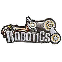 A mechanical robot arm is draped over the word Robotics so that the hand is resting on the R of the word.
