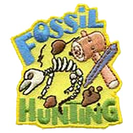 Fossil, Hunt, Dinosaur, Bone, Skeleton, Mallet, Patch, Embroidered Patch, Merit Badge, Iron On, Iron-On, Crest, Girl Scouts, Boy Scouts, Girl Guides