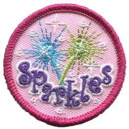 Spark, Sparkles, Shine, Glitter, Blue, Green, Circle, Patrol, Patch, Embroidered Patch, Merit Badge, Badge, Emblem, Iron On, Iron-On, Crest, Lapel Pin, Insignia, Girl Scouts, Boy Scouts, Girl Guides
