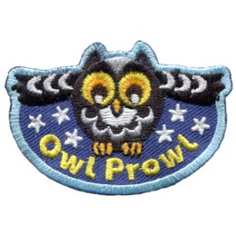 Owl, Prowl, Night, Dark, Stars,  Embroidered Patch, Merit Badge, Badge, Emblem, Iron On, Iron-On, Crest, Lapel Pin, Insignia, Girl Scouts, Boy Scouts, Girl Guides