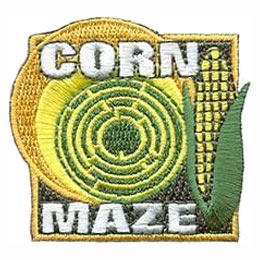 Corn, Maze, Halloween, Field, Cob, Patch, Embroidered Patch, Merit Badge, Badge, Emblem, Iron-On, Iron On, Crest, Lapel Pin, Insignia, Girl Scouts, Boy Scouts, Girl Guides