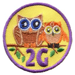 Two owls on a branch above the number and letter 2G.