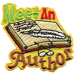 Meet An Author, Book, Pen, Quill, Glasses, Read, Page, Girl, Boy, Patch, Merit Badge, Crest, Guides, Scouts