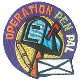 Operation Pen Pal, Pen Pal, Letter, Post Office, Stamp, Mail, Patch, Embroidered Patch, Merit Badge, Crest, Girl Scouts, Boy Scouts, Girl Guides