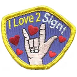 Sign, ASL, Sign Language, Language, Deaf, Handicap, Patch, Embroidered Patch, Merit Badge, Badge, Emblem, Iron On, Iron-On, Crest, Lapel Pin, Insignia, Girl Scouts, Boy Scouts, Girl Guides 