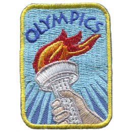 Olympics, Torch, Fire, Sports, Rings, International, Patch, Embroidered Patch, Merit Badge, Badge, Emblem, Iron On, Iron-On, Crest, Lapel Pin, Insignia, Girl Scouts, Boy Scouts, Girl Guides