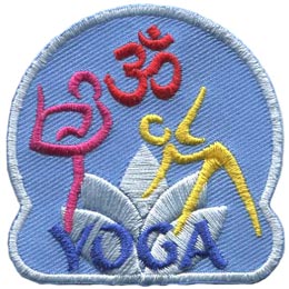 Yoga, Healthy, Stretch, Fitness, Lotus, Flower, Pose, Patch, Embroidered Patch, Merit Badge, Badge, Emblem, Iron-On, Iron On, Crest, Lapel Pin, Insignia, Girl Scouts, Boy Scouts, Girl Guides