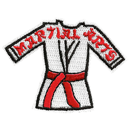 A white Gi with a red belt.