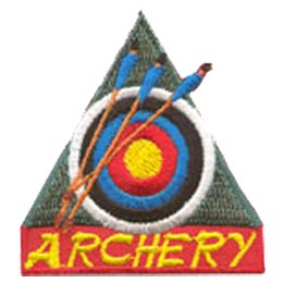 Archery, Sport, Arrow, Target, Bow, Patch, Embroidered Patch, Merit Badge, Badge, Emblem, Iron On, Iron-On, Crest, Lapel Pin, Insignia, Girl Scouts, Boy Scouts, Girl Guides
