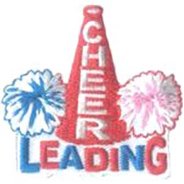 Cheer, Lead, Cheerleading, Leading, Pom Pom, Football, Patch, Embroidered Patch, Merit Badge, Badge, Emblem, Iron On, Iron-On, Crest, Lapel Pin, Insignia, Girl Scouts, Boy Scouts, Girl Guides