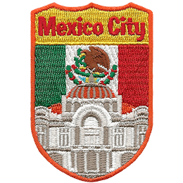 Mexico City’s Palacio de Bellas Artes is in front of the Mexican Flag.