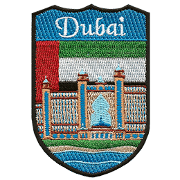 This patch displays the Atlantis hotel of Dubai with the United Arab Emirates flag behind it.