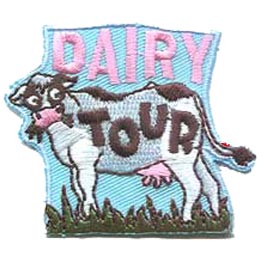 Dairy, Tour, Cow, Udder, Grass, Milk, Patch, Embroidered Patch, Merit Badge, Badge, Emblem, Iron On, Iron-On, Crest, Lapel Pin, Insignia, Girl Scouts, Boy Scouts, Girl Guides