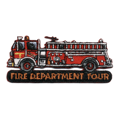 A fire truck drives towards the left of the screen and over top of the words Fire Department Tour.
