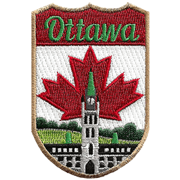 This shield patch has the name Ottawa embroidered at the top. Below it is parliament hill.