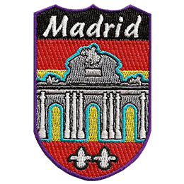 This shield-shaped patch has the city name Madrid at the top and the beautiful Puerta de Alcala below.
